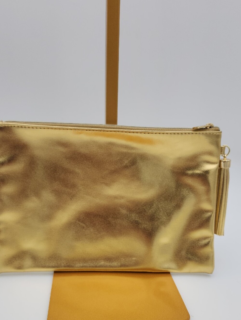 Yves Saint Laurent Metallic Gold Logo Clutch - Picture 2 of 8